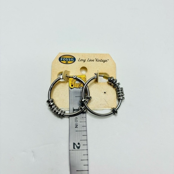 FOSSIL Rondel Nuget Silver Charm Hoops - Picture 6 of 6